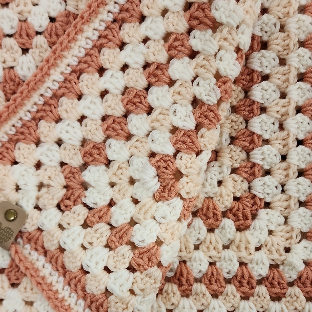 Crochet Blanket in Cream and Tan - Picture 4 of 6